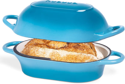 Dutch Oven for Sourdough Bread Baking – Enamelled Cast Iron Bread Loaf Pot – Oven Safe Non Stick Bread Pot – Rectangular,Light Blue, 24Cm X 16Cm – by1
