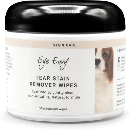 Eye Envy Tear Stain Wipes for Dogs. Textured to Gently Clean. Presoaked in Natural Formula. Recommended by AKC Breeders, Professional Groomers. Cleans Staining. USA Made. 60 Wipes1