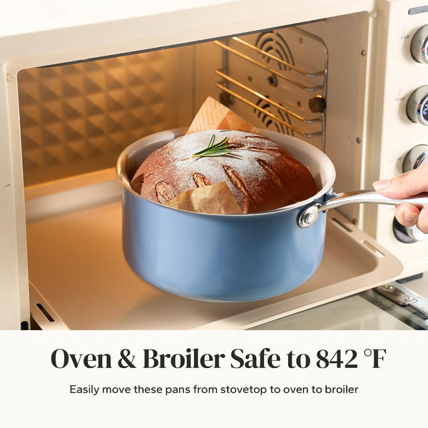 Nonstick Ceramic Sauce Pan with Lid, 2.5QT Small Cooking Pot with Stay-Cool Handle, Kitchen Non Toxic Soup Pot, PTFE & PFOA Free, Oven & Dishwasher Safe, Compatible with All Stovetops-Blue4
