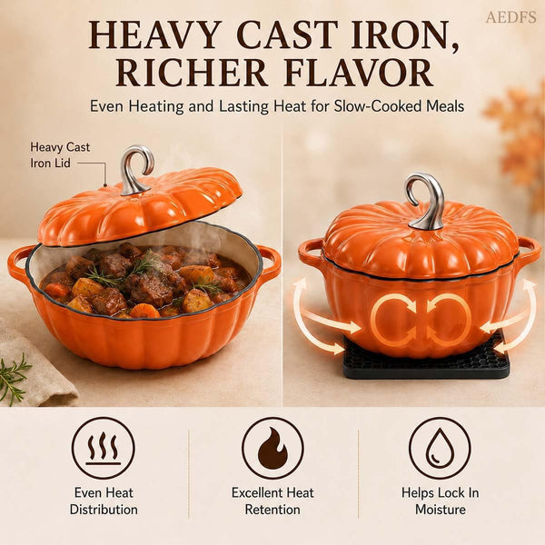 Pumpkin Dutch Oven with Lid, Enameled Cast Iron Pumpkin Pot, Halloween Cookware for Fall Kitchen Decor, Oven Safe Dutch Oven for Bread, Soup, Stew, Thanksgiving Gift (2.0 Qt Orange B)5