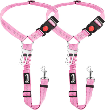 Slowton Dog Seat Belt for Car, 2 Pack Dog Car Harness Seatbelt Adjustable with Elastic Bungee Buffer, 2 in 1 Pet Car Leash Headrest Restraint Dog Reflective Safety Tether (Black, Headrest+Clip)12