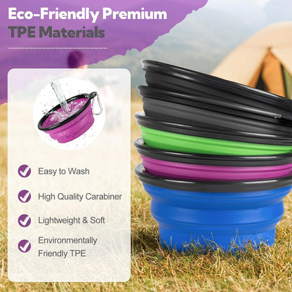Collapsible Dog Bowl Large 34Oz, Travel Dog Water Bowl Portable | 2 Pack, 2 Carabiner Clips, Silicone Travel Dog Bowl Foldable, Feeding Watering Dish Bowl, for Parking, Walking, Camping9