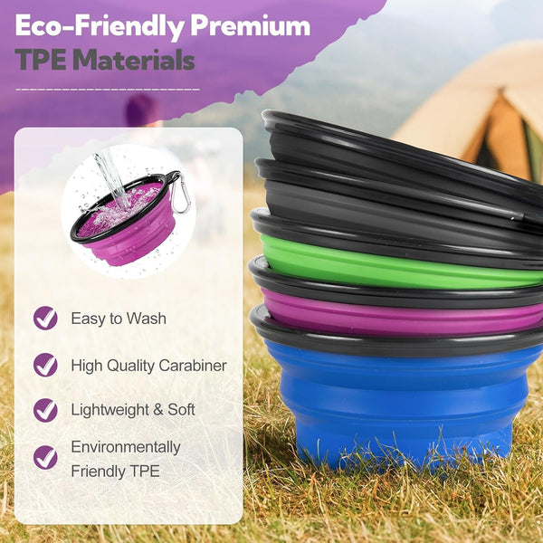 Collapsible Dog Bowl Large 34Oz, Travel Dog Water Bowl Portable | 2 Pack, 2 Carabiner Clips, Silicone Travel Dog Bowl Foldable, Feeding Watering Dish Bowl, for Parking, Walking, Camping9