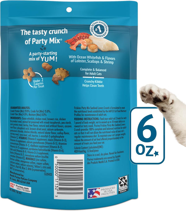 Purina Friskies Cat Treats, Party Mix Seafood Lovers Crunch - (Pack of 6) 6 Oz. Pouches7
