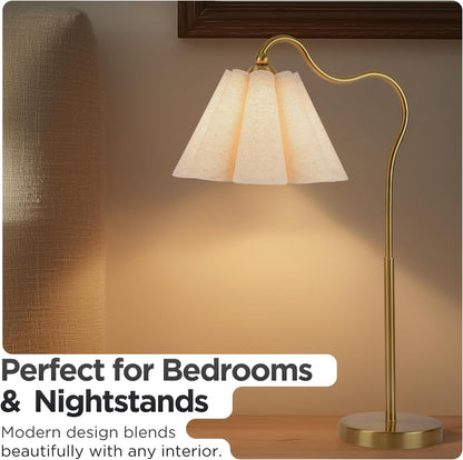 Table Lamp with Beige Pleated Linen Shade, Curved Gold Metal Base, E26 Socket – 23" Tall Modern Bedside Desk Lamp for Bedroom, Living Room, Office – Bulb Not Included5