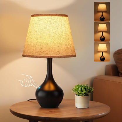 16.1" Touch Table Lamp for Nightstand, 3 Way Dimmable Small Bedroom Lamp | Touch Control, Bulb Included, Black Bedside Lamps for Desk, Night Stands, Living Room, End Table, Corded1