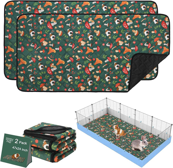 Mechpia 2 Pack Guinea Pig Cage Liners - Washable 47"X24" Bedding Pee Pad, Super Absorbent, Waterproof & Anti-Slip Reusable Mat for Rabbit, Hamster, Rat1