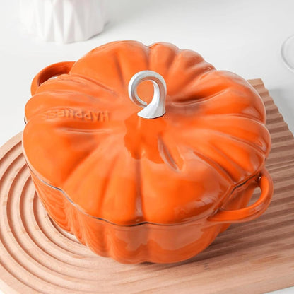 4Qt Pumpkin Cast Iron Dutch Oven,Pumpkin Cocotte with Lid, Punpkin Shaped Enamel Pot,Multi-Functional Cooking Pot,Soup Pot Stew Pot, Serves 3-5,Thanksgiving Decor (2Qt, Orange)1
