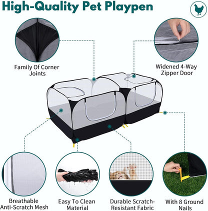 Small Animals Playpen,Pet Cage Tent Large Chicken Run Coop with Detachable Bottom Breathable Transparent Mesh Walls, Foldable Pet Enclosure for Puppy Kitten Rabbits Indoor Outdoor Playpen6