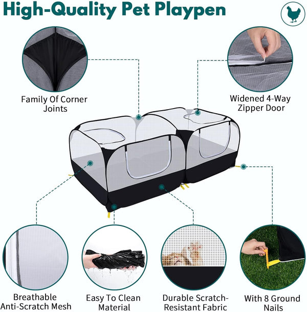 Small Animals Playpen,Pet Cage Tent Large Chicken Run Coop with Detachable Bottom Breathable Transparent Mesh Walls, Foldable Pet Enclosure for Puppy Kitten Rabbits Indoor Outdoor Playpen6