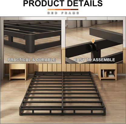 5 Inch Box Spring Queen Size Mattress Foundation with Fabric Cover | Heavy Duty Metal Bed Base, 3000LBS Max Weight Capacity, Noise Free, Easy Assembly, Non Slip, Black3