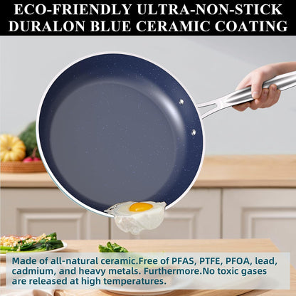9Pc Cookware Set Healthy Duralon Blue Ceramic Nonstick Coated | Diamond Infused Scratch-Resistant, PFAS Free, Oven Safe, Induction Ready, Evenly Heats, Tempered Glass Lids, Stay-Cool Handle6