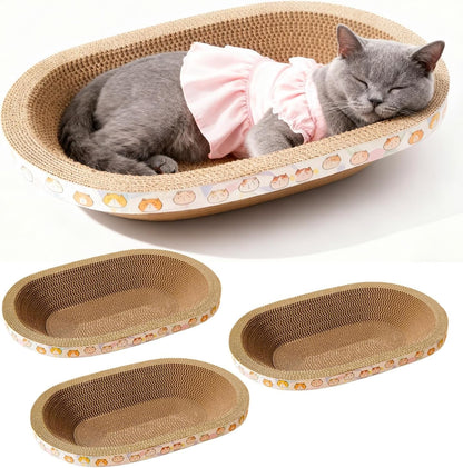 3 Pack Large Cat Scratcher Cardboard, Oval Cat Scratcher Bed Cat Scratch Pad Board Lounge Couch for Indoor Cats Bowl Shaped Cat Scratching Post Nest for Cats Grinding Claw Furniture Protector1