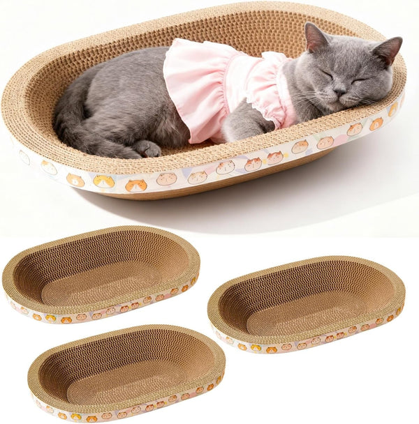 3 Pack Large Cat Scratcher Cardboard, Oval Cat Scratcher Bed Cat Scratch Pad Board Lounge Couch for Indoor Cats Bowl Shaped Cat Scratching Post Nest for Cats Grinding Claw Furniture Protector1