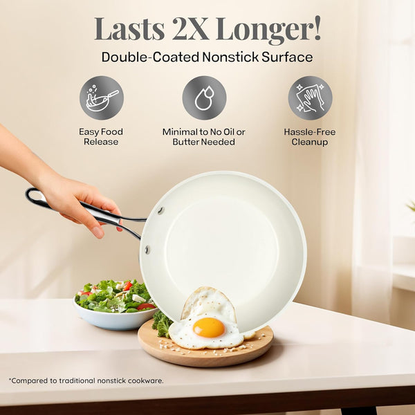 12 Pc Ceramic Cookware Set Nonstick, Ceramic Pots and Pans Set Non Stick with Steamer for Cooking, Non Toxic PFOA PFOS Free, Premium Stay Cool Handles, Oven & Dishwasher Safe4