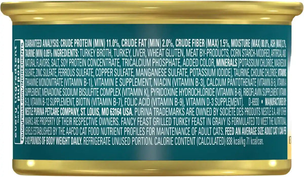 Purina Fancy Feast Grilled Wet Cat Food Turkey Feast in Wet Cat Food Gravy - (Pack of 24) 3 Oz. Cans10