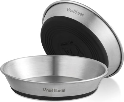 Cat Bowls, 2 Pcs Stainless Steel Cat Bowls for Food and Water, Whisker Fatigue Shallow Non-Slip Dishes Plates for Small Dog Puppies Cats1