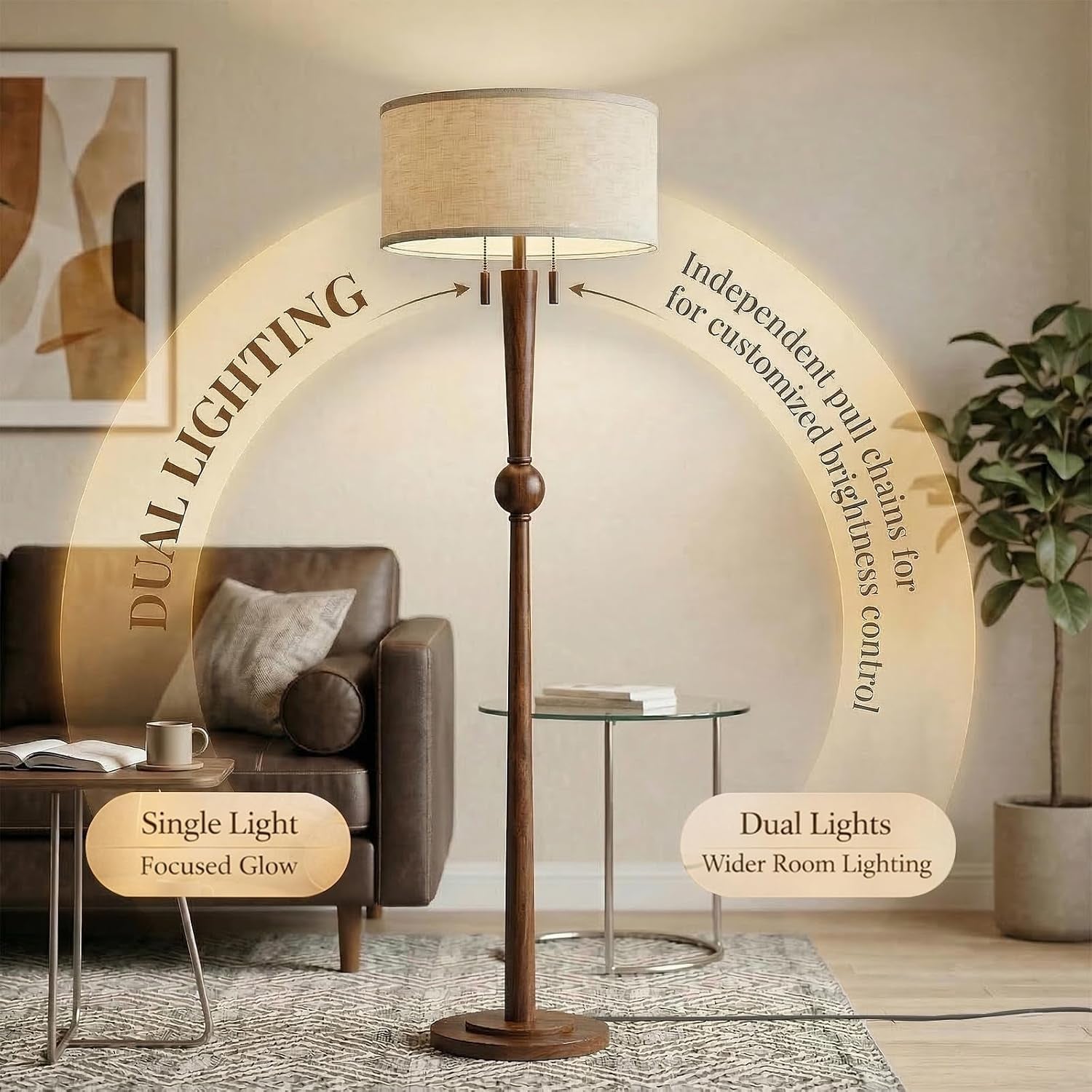 solid-wood-floor-lamp-for-living-room-with-wooden-pull-chains-62-8-tall-sculptural-wood-base-stem-17-linen-drum-shade-2-light-standing-lamp-for-bedroom-reading-corner-bulbs-included