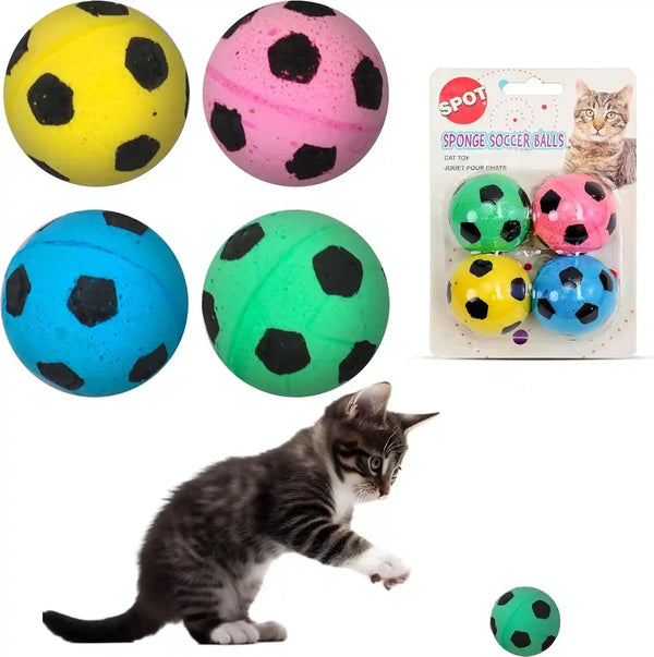 SPOT Sponge Soccer Ball Cat Toys for Cats and Kittens - Interactive and Colorful Plush Toy, Fun to Bat and Chase, Keep Cats Entertained - 1.5" Assorted 4-Pack1