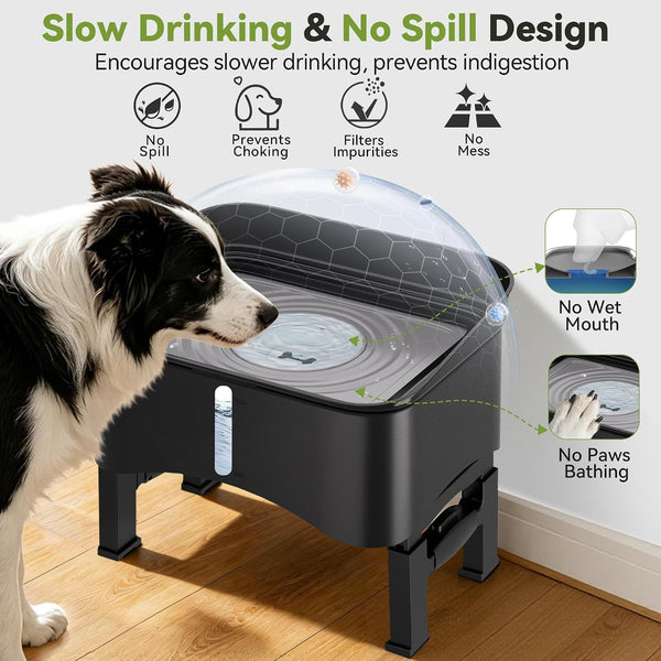 UPSKY 2.9Gal No Spill Dog Water Bowl, 4 Height Adjustable Elevated Bowl with Slow Drinking Feeder for Senior Dogs, Anti-Splash Floating Disk & Filter, Large Capacity for Large Dogs & Multi-Pet Homes5