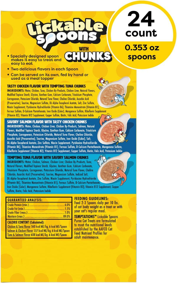 Temptations Lickable Spoons with Chunks Wet Cat Treats, Variety, 24 Count | Mess-Free Puree Spoon, Two Flavors per Spoon, Serve as Treat or Food Topper, Hand-Feed for Bonding, Portioned Serving9