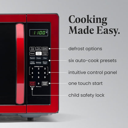 1.1 Cu. Ft. Countertop Microwave Oven – 1000 Watts Power, Auto Cook Settings, Defrost, Easy Clean and Child Safety Lock - Metallic Red3
