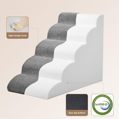 EHEYCIGA Curved Dog Stairs Ramp for 5-Step High Beds, 22.6" H Dog Steps | 33D Density of Pure Foam, for Small Dogs and Cats, Pet Stairs for High Bed Climbing, Non-Slip Balanced Pet Step Indoor, Grey2