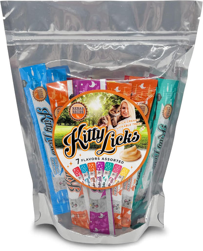 Rena'S Recipe Kitty Licks Lickable Cat Treats Variety Pack, 28 Tubes | Creamy Purée Cat Treats in 7 Delicious Flavors, Including Tuna and Chicken.6