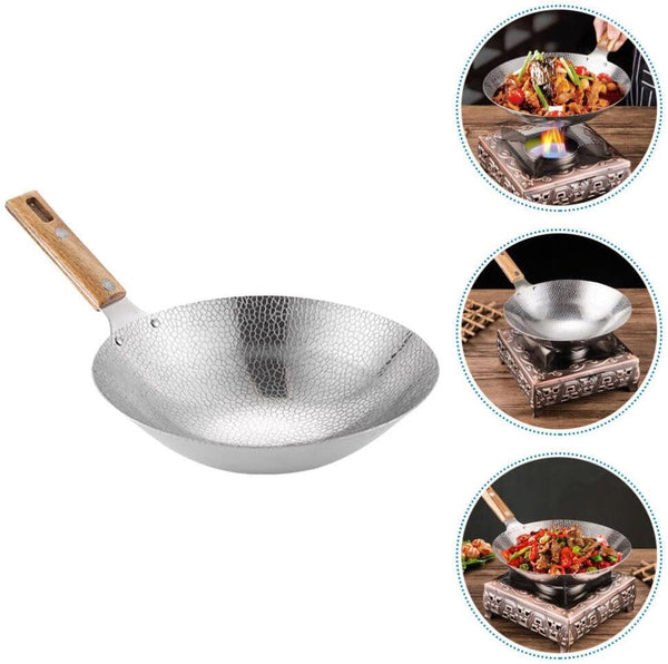 13.38 Inch Stainless Steel Wok Pan with Wooden Handle Household Cooking Pan for Stir Fry Steam and Hot Pot Kitchen Cookware9