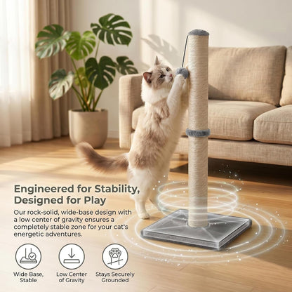 Dimaka 29" Height Tall Cat Scratching Post, Claw Scratcher with Sisal Rope and Covered with Soft Smooth Plush, Vertical Scratch [Full Strectch] for Standard Size Cats(Grey, 29 Inches for All Cats)5