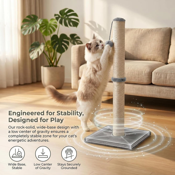 Dimaka 29" Height Tall Cat Scratching Post, Claw Scratcher with Sisal Rope and Covered with Soft Smooth Plush, Vertical Scratch [Full Strectch] for Standard Size Cats(Grey, 29 Inches for All Cats)5