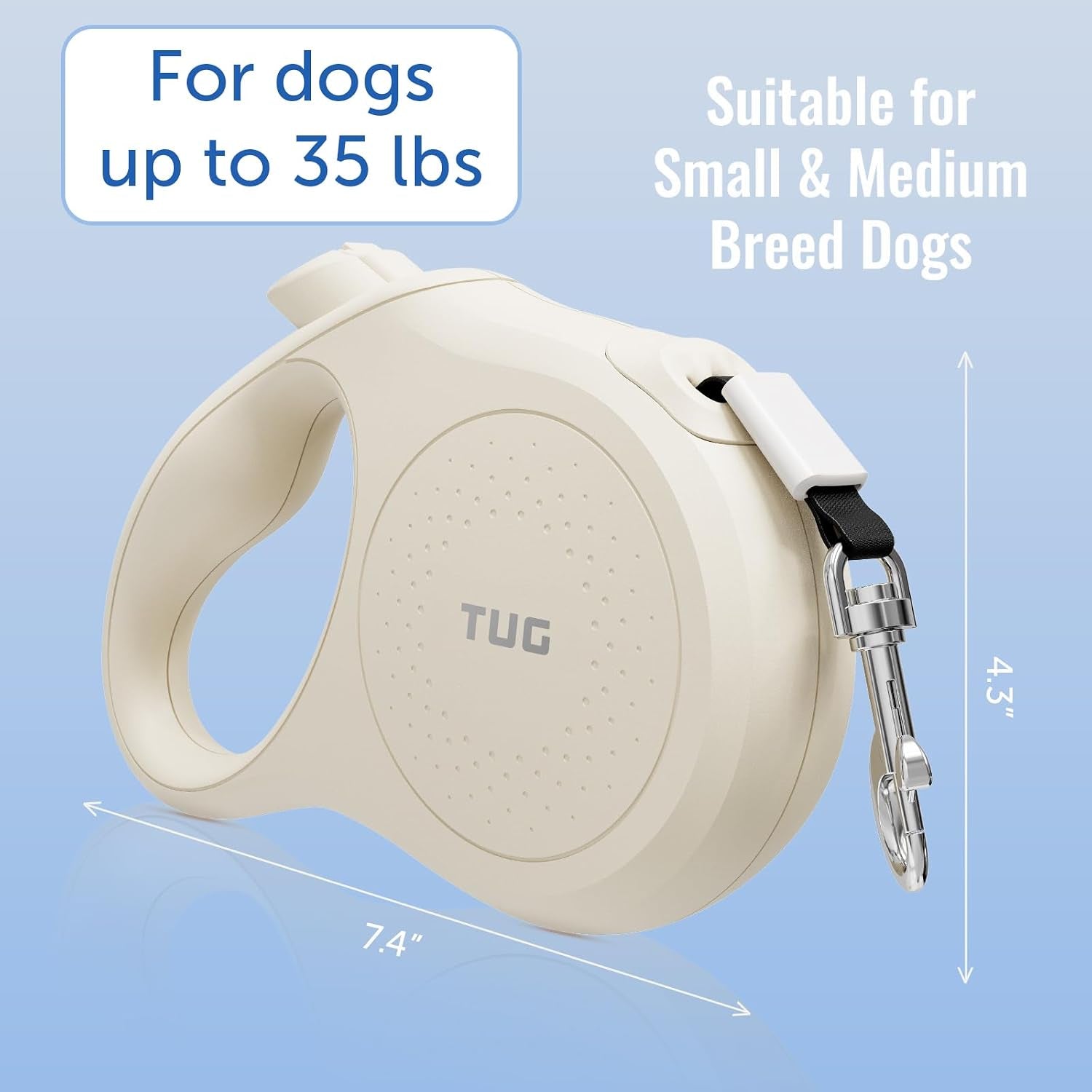 tug-quest-retractable-dog-leash-360-tangle-free-retraction-16-ft-strong-nylon-tape-small-cream