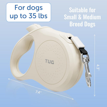 TUG Quest Retractable Dog Leash | 360° Tangle-Free Retraction | 16 Ft Strong Nylon Tape (Small, Cream)4