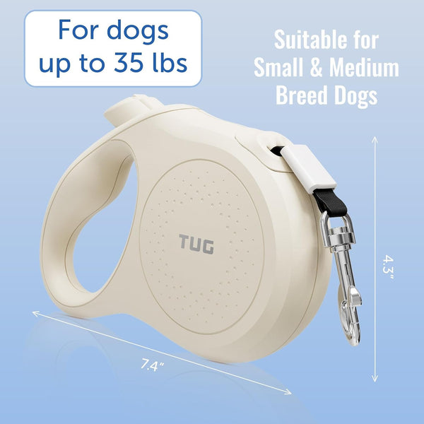 TUG Quest Retractable Dog Leash | 360° Tangle-Free Retraction | 16 Ft Strong Nylon Tape (Small, Cream)4