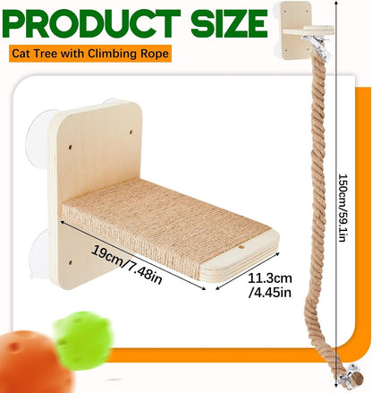Weysat Cat Climbing Rope 2 Pcs Window Perch with 59.1 Inch Climbing Rope Wall Mounted Cat Tree Tower Toy with Scratching Post Kitten Ladder Jumping Platform Wall Steps for Playing and Rest2