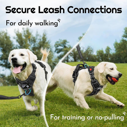 Eagloo Dog Harness No Pull for Large Dogs, Easy on & off with 3 Buckles | No Choke with Front Clip, Adjustable Fit, MOLLE System, Reflective Vest, Easy Control for Walking, Black, Large4
