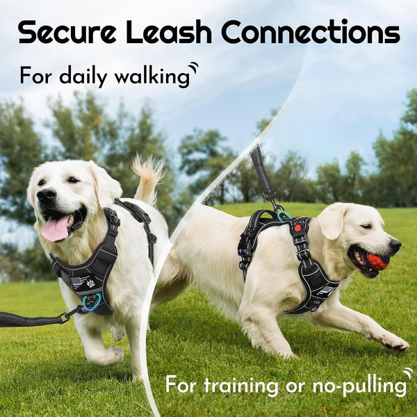 Eagloo Dog Harness No Pull for Large Dogs, Easy on & off with 3 Buckles | No Choke with Front Clip, Adjustable Fit, MOLLE System, Reflective Vest, Easy Control for Walking, Black, Large4
