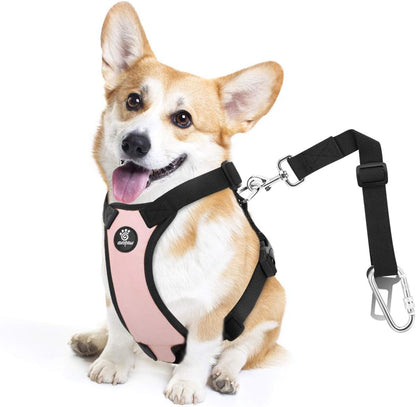 Vavopaw Dog Seat Belt Vest Harness for Car,2 in 1 Seatbelt Buckle | Soft Breathable Mesh,Adjustable Buckle,Nylon,Heavy Duty Pet Safety Seat Belts for Small Medium Large Pets,Black,L22