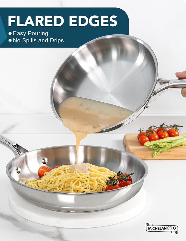 18/10 Stainless Steel Frying Pan Set, 8" / 9.5" / 11" Cooking Pans, Triply Base Stainless Steel Pan Set with Ergonomic Handle, Induction Compatible | 18/10 Stainless Steel Frying Pan Set with 3 Sizes and Triply Base for Even Heating, Versatile Everyday Cooking6