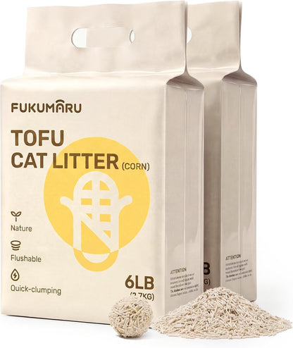 FUKUMARU Tofu Cat Litter - Natural Lightweight Unscented Cat Litter Pellets, 99.9% Dust Free Quick Clumping, Effective Odor Control, Flushable, Low Tracking, 18 LBS (3 Packs)15