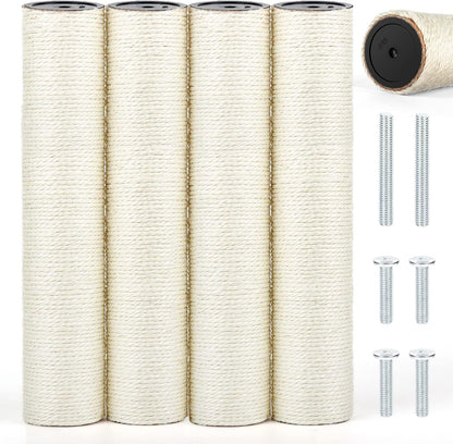 4 PCS M8 Cat Scratching Post Replacement, 15.7 X 3.1 Inch Sisal Pole Cat Tree Replacement Post with Screws, Refill Scratcher Posts for Indoor Kitten Tree Tower Spare Cat Furniture Protector1