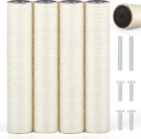 4 PCS M8 Cat Scratching Post Replacement, 15.7 X 3.1 Inch Sisal Pole Cat Tree Replacement Post with Screws, Refill Scratcher Posts for Indoor Kitten Tree Tower Spare Cat Furniture Protector1
