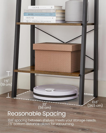 VASAGLE Ladder Shelf, 4-Tier Bookshelf, Storage Rack, Steel Frame | Bookcase, Living Room, Home Office, Kitchen, Bedroom, Rustic Brown and Matte Black, BARNET Collection ULLS44X7
