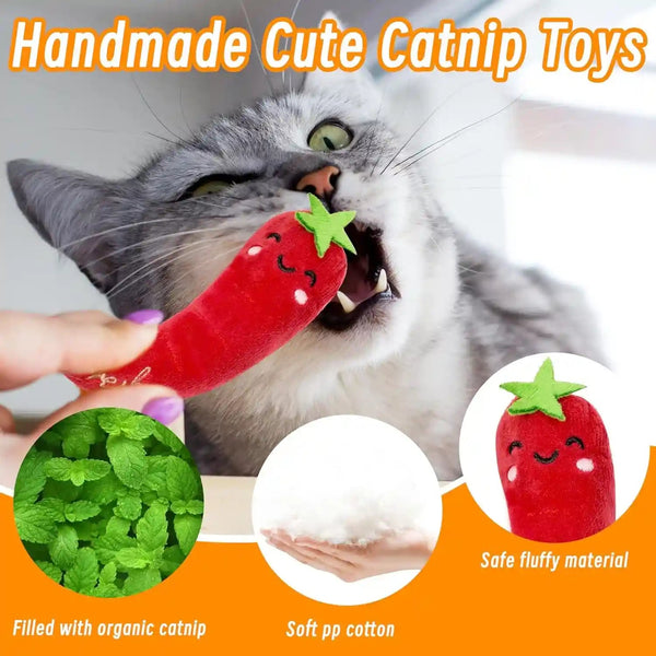 Seyezo Catnip Toys for Indoor Cats, 5 Pack Cat Toys for Cats, Fluffy Catnip Toys for Chewing Playing, Interactive Kitten Toys, Catnip Filled Kitty Chew Teething Toys, Cat Chew Toys, Vegetable,5 Pcs2