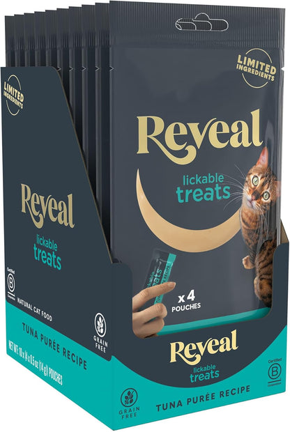 Reveal Fish & Chicken Variety Lickable Cat Treats 20-Pack 0.5 Oz Pouches | Creamy Puree, Limited Ingredient, Grain Free, High Quality Protein, Squeeze up for Training or Food Topper8