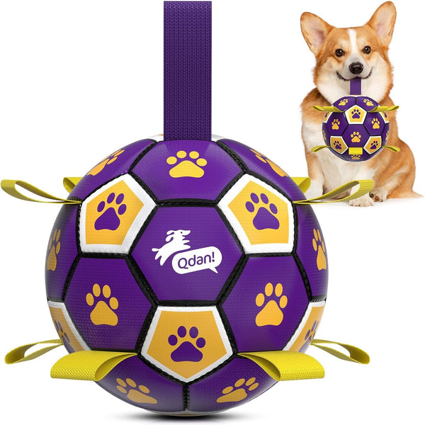 QDAN Dog Toys Dog Balls, 6 Inch Dog Soccer Ball with Straps, Herding Balls | Dog Birthday Toy, Balls for 20-40Lbs Dogs, Outdoor Puppy Toys to Keep Them Busy, Interactive Toy for Tug, Pool Water Toy Ball33
