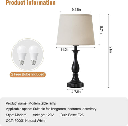Bedside Table Lamp Touch Control Bedroom Lamps with USB a and C Charging Port 3 Way Dimmable Touch Lamps for Nightstand Living Room Bedroom Dorm Home Office Reading, Set of 26