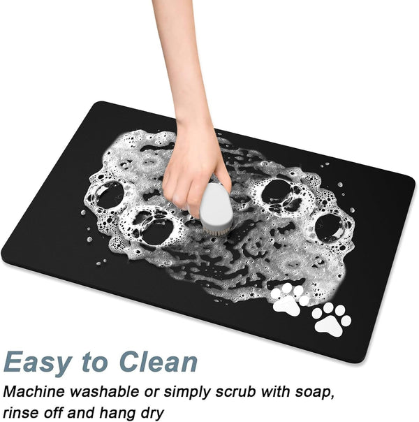 Rnivvi Dog Food Mat, 12" X 19" Footprint Absorbent Dog Cat Bowl Mat for Food and Water, Cute Anti-Slip Rubber Pet Feeding Rug Protect Floors, Puppy Placemat for Feeding & Watering Supplies, Black5