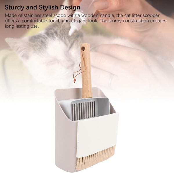 Haofy Cat Litter Scoop Set,Wooden Handle Kitty Litter Scooper with Cleaning Brush and Dustpan for Home Gardening Beach2