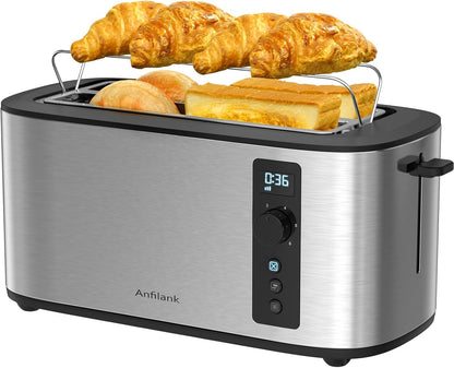 Toaster 4 Slice with Countdown Timer, Extra Wide Slots for Bagels and Waffles, 6 Browning Settings, Removable Crumb Tray, Stainless Steel1